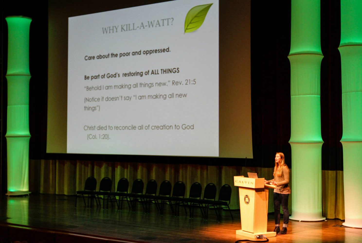 Sustainability Coordinator Emily Cole speaks during the Kill-a-Watt kick-off event. Photo by Rick Treur.