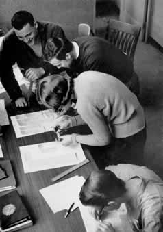 Chimes staff lays out the paper in 1959. Photo courtesy calvin.edu