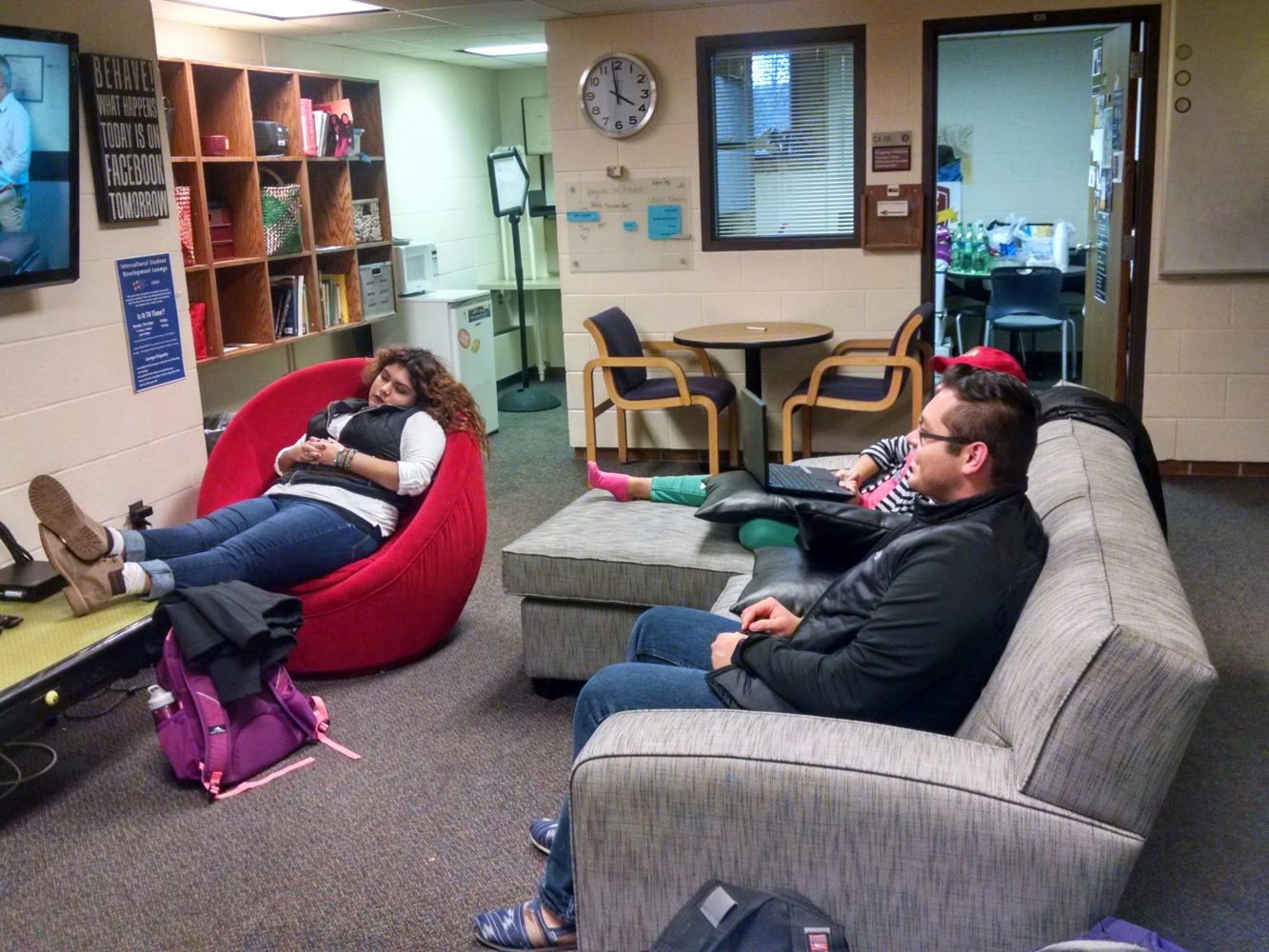 Students hang out in intercultural lounge, another resource developed to help connect students. Photo Credit Katelyn Bosch