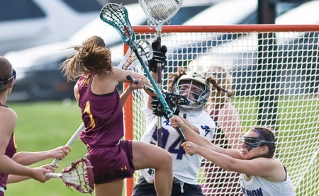 Emily Cefaratti (1) was named the MIAA Player of the Week in womens lacrosse. Photo courtesy Calvin Sports Information.