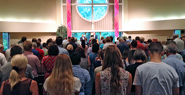 The congregation gathers in the church sanctuary. Photo courtesy Christ Church.
