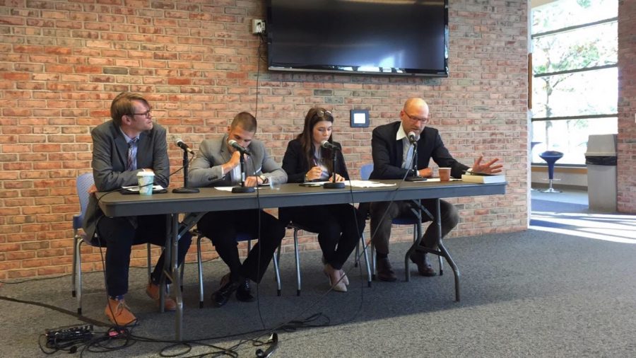 Mikael Pelz, Matt Seafield, Kennedy Genzink and Kevin den Dulk participated in the second debate in the Constitution Series. Photo by Isabella Ebbert.