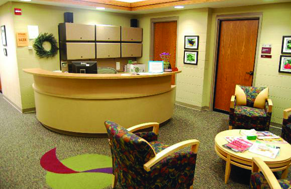 The lobby of the Center for Counseling and Wellness, found on the second floor of the Spoelhof Center. Photo courtesy calvin.edu.