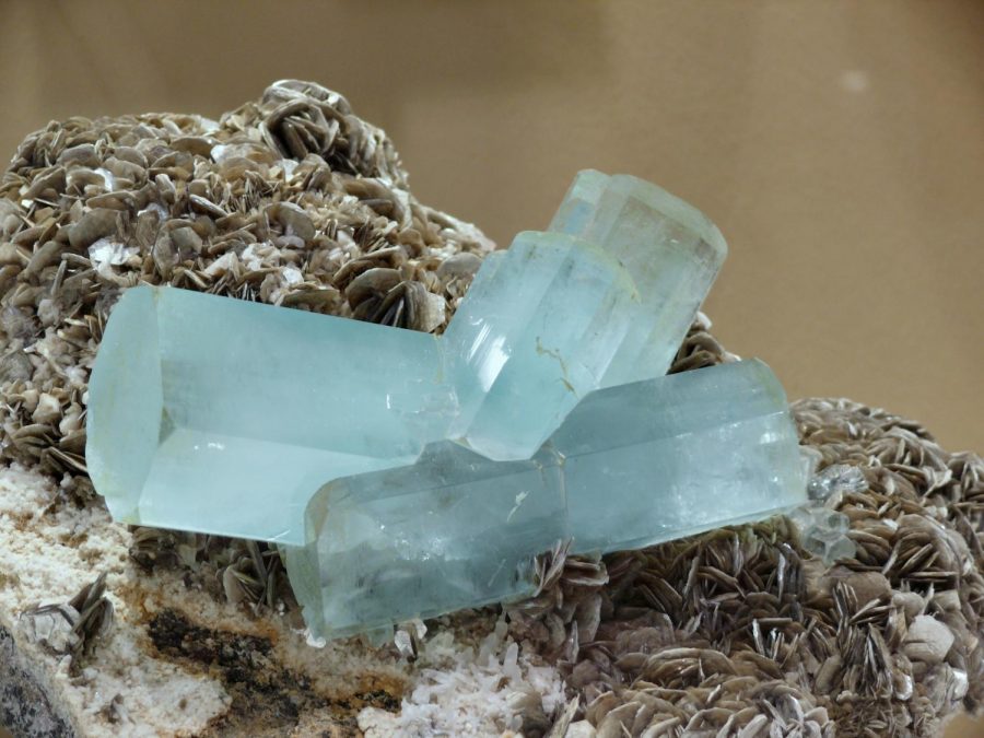 Credit: Photo courtesy Wikimedia Commons User Gunnar Ries
Aquamarine is on display in the Dice Mineralogical Museum in North Hall.