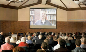 Eric Boldiszar ’20 speaking at last year’s “Hope for Restoration: Radical Hospitality and Prison Reform,” conference.