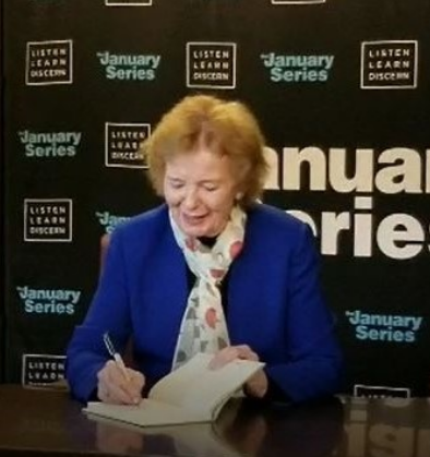 Mary Robison signs copies of her book after her lecture at the January Series. 