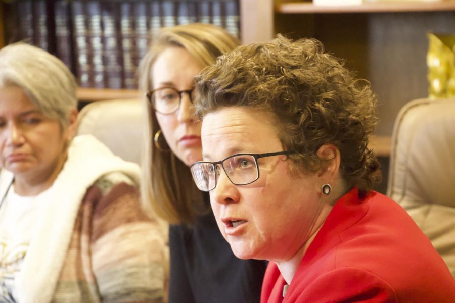 Miriam Auckerman, senior staff attorney with the ACLU of Michigan, talking to the press.