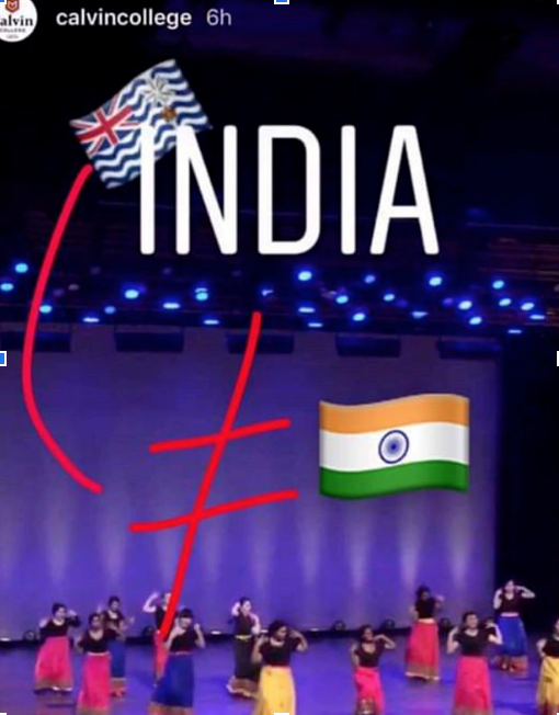 The screenshot of Calvin's Instagram post with the wrong flag.