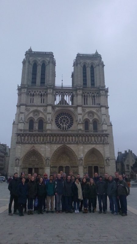 The 2018 Europe interim trip at the Cathedral of Notre Dame in Paris.