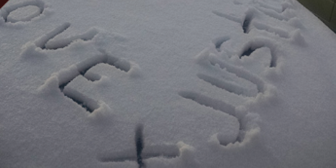  In 2015, students countered the hateful message by writing positive messages in the snow.