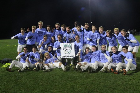 Knights after defeating Hope for the 2019 MIAA Tournament championship