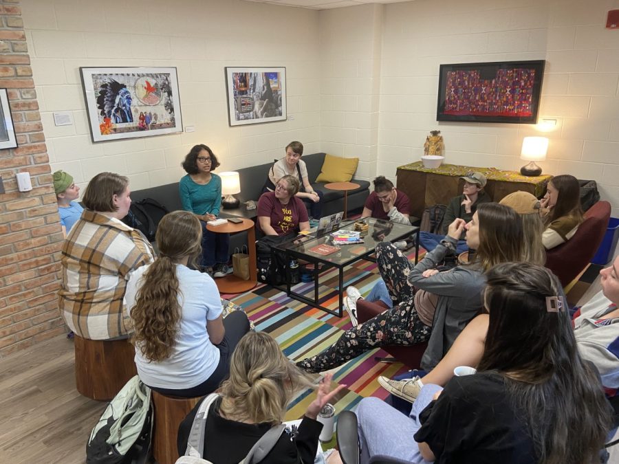 Students gather in the social work office.