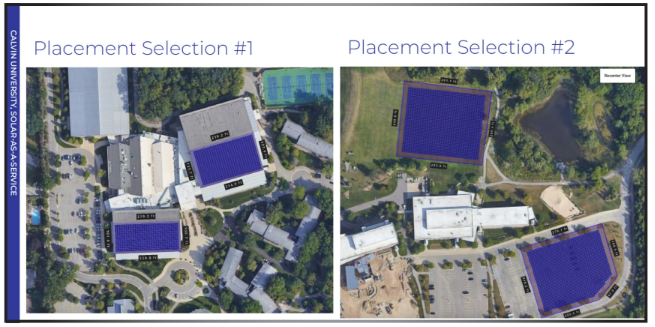 Several different campus locations are being considered as installation sites for solar panels, including  areas near the Prince Conference Center, the Spoelhof Fieldhouse and Commons Lawn.