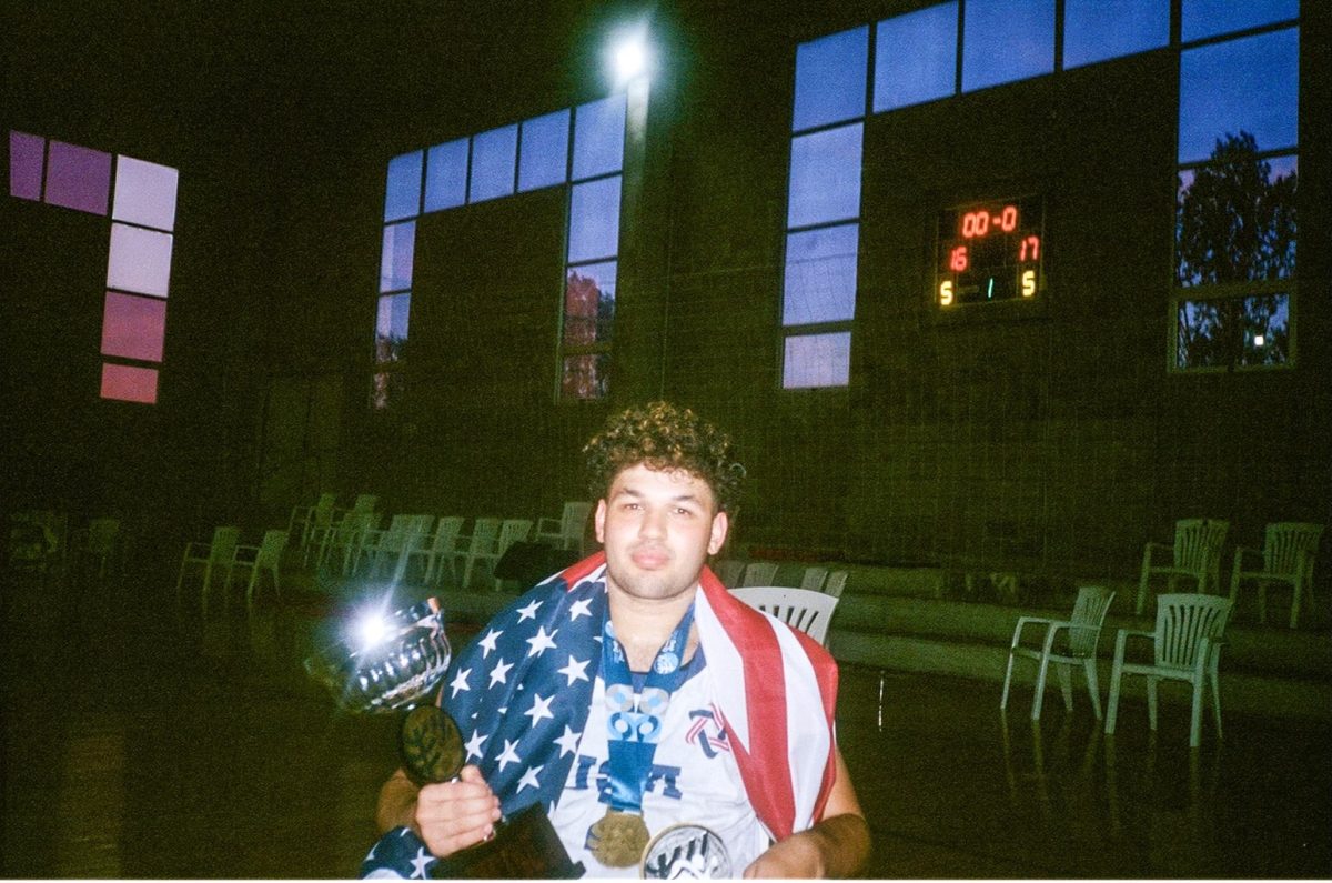 Josh+Steinberg+proudly+represents+USA+as+he+celebrates+his+win.