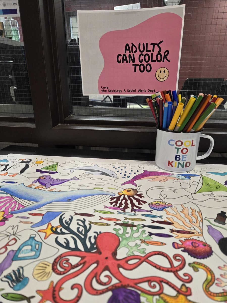 Outside the department, students are invited to slow down and color.