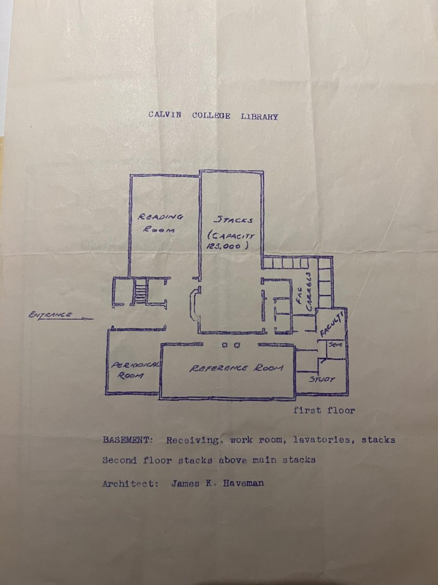 A floor plan for Hekman Library, found at Heritage Hall.