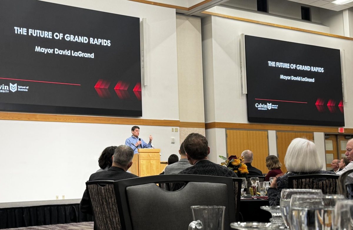 David LaGrand speaks about his vision for Grand Rapids at his alma mater, Calvin University. 