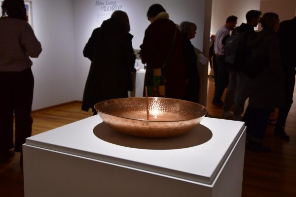 One of Krampe's bowls on display at the Center Art Gallery. Photo by Gabrielle Eisma. 