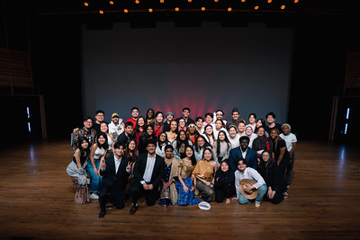 Rangeela 2023's team poses on stage. Photo by Jonathan Hsu. Courtesy of calvin.edu. 